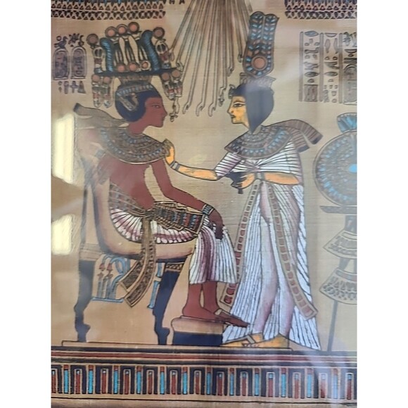 Authentic Painted Signed Egyptian Papyrus Framed Art 1994 Made In Egypt 10x10 - Picture 5 of 15